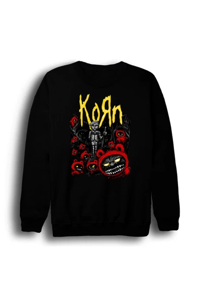 fame-stoned Korn - Rock - Band - Metal Baskılı Unisex %100 Pamuk Bisiklet Yaka Siyah Sweatshirt ürün görseli 1