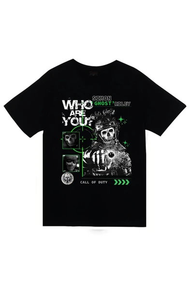 fame-stoned Call Of Duty - Ghost - Simon Riley - Oyun Baskılı Unisex %100 Pamuk Siyah T-shirt ürün görseli 1