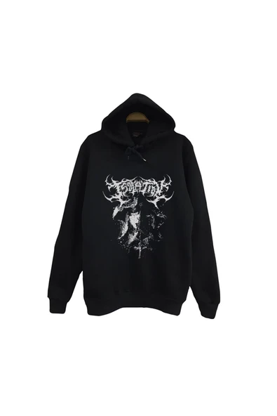 fame-stoned Gothic Baskılı Unisex %100 Pamuk Kapüşonlu Siyah Sweatshirt ürün görseli 1