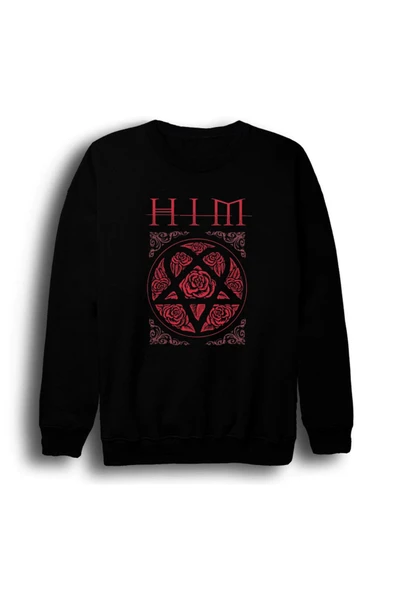 fame-stoned Him Baskılı Unisex %100 Pamuk Bisiklet Yaka Siyah Sweatshirt ürün görseli 1