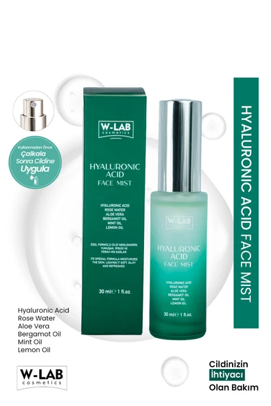 W-Lab Cosmetics Hyaluranic Acid Face Mist Yoğun Nemlendirici, Dolgunlaştırıcı ve Canlandırıcı Yüz Spreyi 30 Ml ürün görseli 1