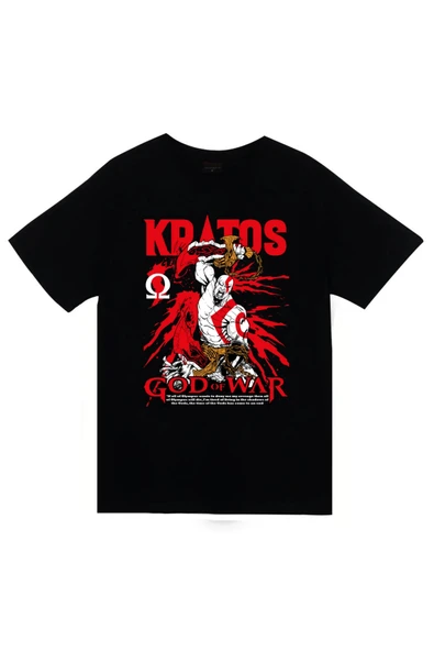 fame-stoned God Of War - Kratos - Oyun Baskılı Unisex %100 Pamuk Siyah T-shirt ürün görseli 1