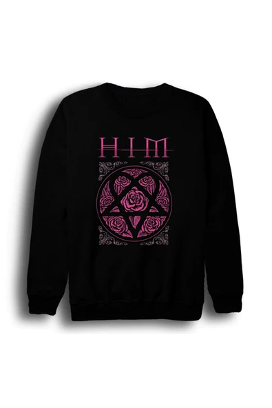 fame-stoned Him Baskılı Unisex %100 Pamuk Bisiklet Yaka Siyah Sweatshirt ürün görseli 1