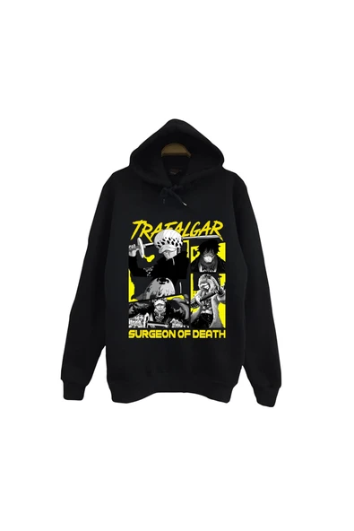 fame-stoned One Piece - Trafalgar Law - Anime Baskılı Unisex %100 Pamuk Siyah Kapüşonlu Sweatshirt ürün görseli 1