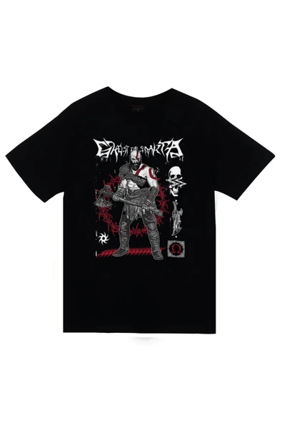 fame-stoned God Of War - Kratos - Oyun Baskılı Unisex %100 Pamuk Siyah T-shirt ürün görseli 1
