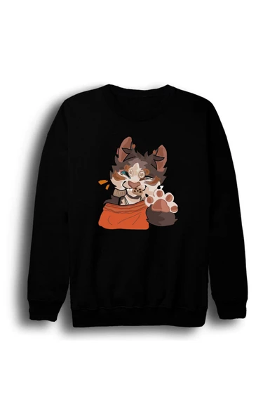 fame-stoned Therian Baskılı Unisex %100 Pamuk Bisiklet Yaka Siyah Sweatshirt ürün görseli 1