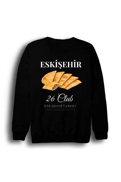 fame-stoned Eskişehir 26 Odunpazarı - Lületaşı - Şehir Baskılı Unisex %100 Pamuk Siyah Bisiklet Yaka Sweatshirt ürün görseli 1