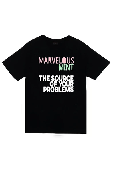 fame-stoned Marvelous Mint - The Source of Your Problems Baskılı Unisex %100 Pamuk Siyah T-shirt ürün görseli 1