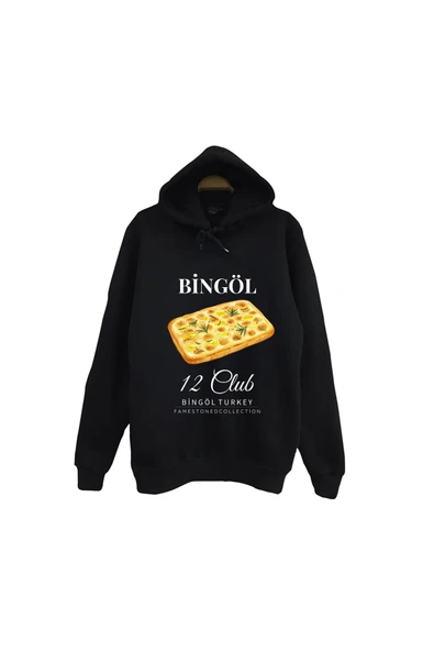 fame-stoned Bingöl - 12 - Dağ - Doğa - Kültür - Şehir Baskılı Unisex %100 Pamuk Kapüşonlu Siyah Sweatshirt ürün görseli 1