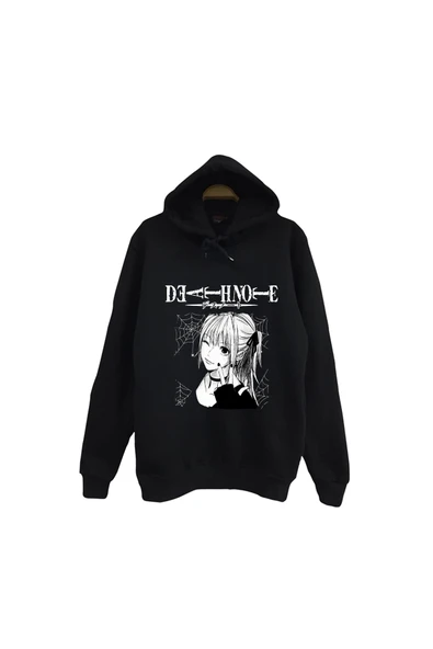fame-stoned Death Note - Misa Amane - Anime Baskılı Unisex %100 Pamuk Kapüşonlu Siyah Sweatshirt ürün görseli 1