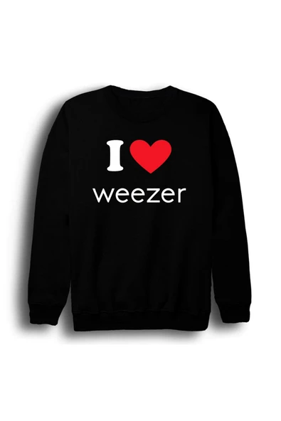 fame-stoned I WEEZER Müzik Grubu Baskılı Unisex %100 Pamuk Bisiklet Yaka Siyah Sweatshirt ürün görseli 1