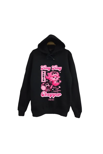 fame-stoned One Piece - Tony Tony Chopper - Anime Baskılı Unisex %100 Pamuk Siyah Kapüşonlu Sweatshirt ürün görseli 1