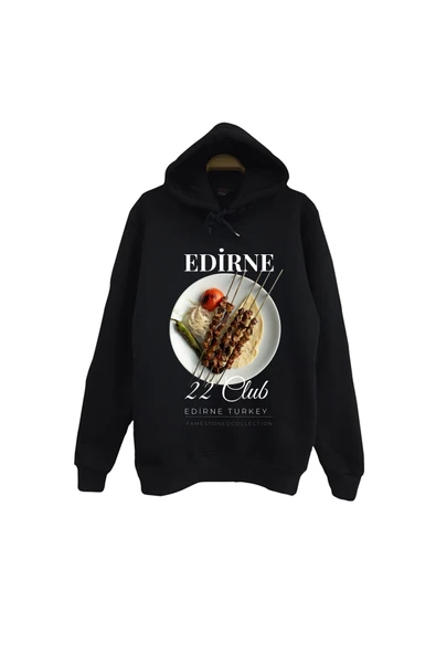 fame-stoned Edirne - 22 - Selimiye - Tava Ciğer - Şehir Baskılı Unisex %100 Pamuk Siyah Kapüşonlu Sweatshirt ürün görseli 1