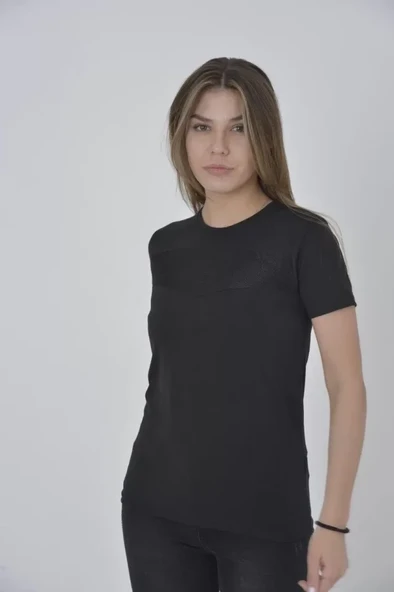 Erkek Günlük Stil Nefes Alan Göğüs File Detaylı Siyah Slim Fit Tişört ürün görseli 1