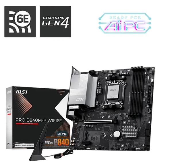 MSI Pro B840M-P Wifi 6E AM5 Ryzen D5 Hdmi Type-C ürün görseli 1