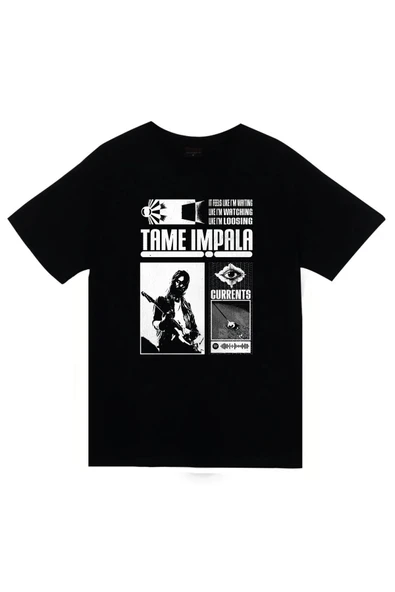 fame-stoned Tame Impala Müzik Grubu Baskılı Unisex %100 Pamuk Siyah T-shirt ürün görseli 1