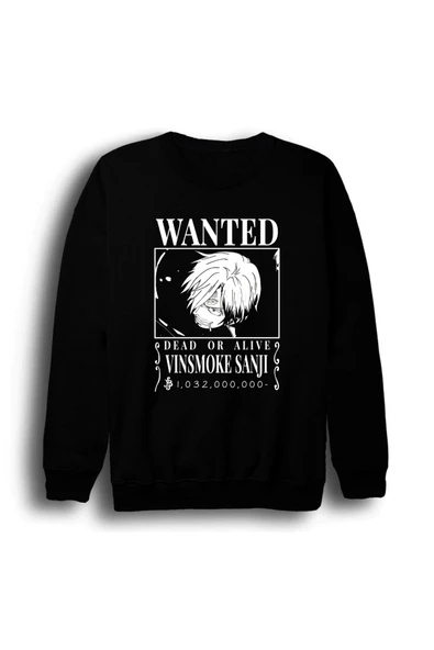 fame-stoned One Piece - Vinsmoke Sanji - Anime Baskılı Unisex %100 Pamuk Bisiklet Yaka Siyah Sweatshirt ürün görseli 1