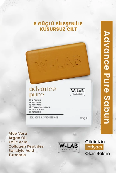 W-Lab Cosmetics Advance Pure Aloe Vera, Argan Yağı, Kojik Asit, Kolajen, Salisilik Asit, Zerdeçal Multi Sabun 125 g ürün görseli 1