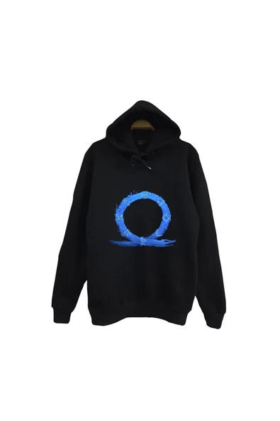 fame-stoned God Of War - Oyun Baskılı Unisex %100 Pamuk Kapüşonlu Siyah Sweatshirt ürün görseli 1