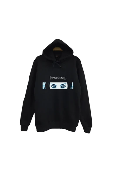 fame-stoned Evanescence Baskılı Unisex %100 Pamuk Kapüşonlu Siyah Sweatshirt ürün görseli 1