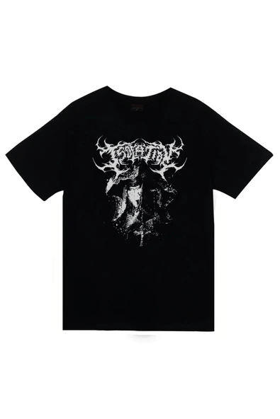 fame-stoned Gothic Baskılı Unisex %100 Pamuk Siyah T-shirt ürün görseli 1