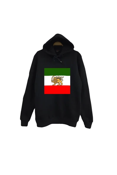 fame-stoned İran Tarih Devrim Direniş Şehzade Bayrağı Pers Baskılı Unisex %100 Pamuk Siyah Kapüşonlu Sweatshirt ürün görseli 1