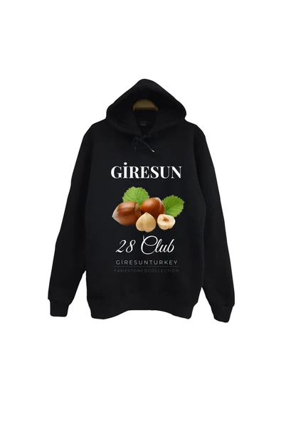 fame-stoned Giresun - 28 - Fındık - Ada - Şehir Baskılı Unisex %100 Pamuk Siyah Kapüşonlu Sweatshirt ürün görseli 1