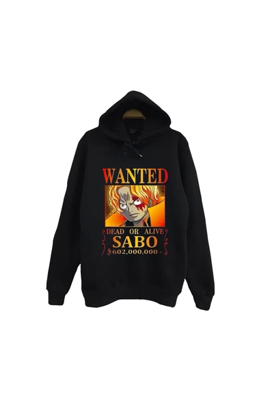 fame-stoned One Piece - Sabo - Anime Baskılı Unisex %100 Pamuk Siyah Kapüşonlu Sweatshirt ürün görseli 1