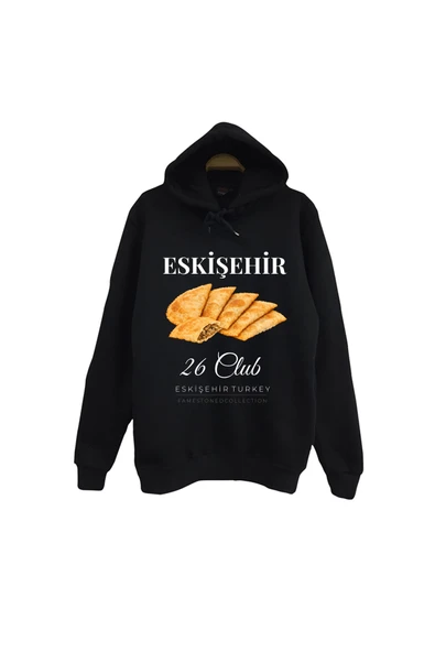 fame-stoned Eskişehir 26 Odunpazarı - Lületaşı - Şehir Baskılı Unisex %100 Pamuk Siyah Kapüşonlu Sweatshirt ürün görseli 1