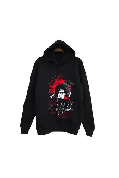 fame-stoned Naruto - Itachi Uchiha - Anime Baskılı Unisex %100 Pamuk Siyah Kapüşonlu Sweatshirt ürün görseli 1