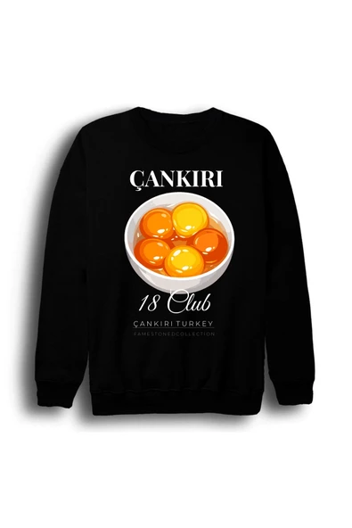 fame-stoned Çankırı - 18 - Tuz Mağarası - Ilgaz - Şehir Baskılı Unisex %100 Pamuk Bisiklet Yaka Siyah Sweatshirt ürün görseli 1