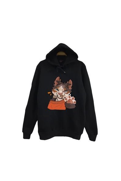 fame-stoned Therian Baskılı Unisex %100 Pamuk Kapüşonlu Siyah Sweatshirt ürün görseli 1