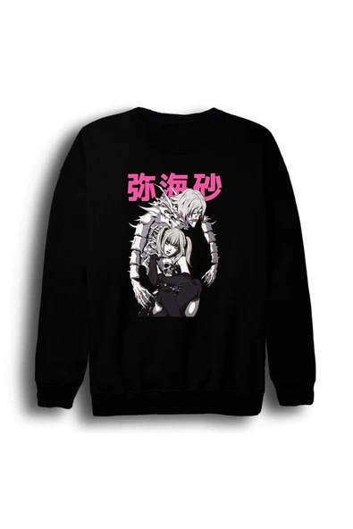 fame-stoned Death Note - Misa Amane - Anime Baskılı Unisex %100 Pamuk Bisiklet Yaka Siyah Sweatshirt ürün görseli 1