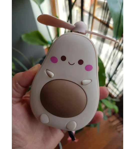 Sevimli Avokado Tasarımlı Led Işıklı USB Kablolu Mini Fan Masa Üstü Ve Boyun Kullanımı Vantilatör ürün görseli 1