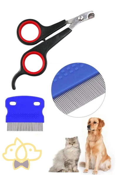 Kedi Köpek Tırnak Makası ve Bit Pire Tarağı 2’li Set – Paslanmaz Çelik Dayanıklı Bakım Seti ürün görseli 1