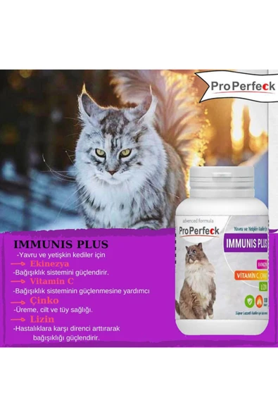 Yavru Ve Yetişkin Kediler Için Immunıs Plus Ekinazya Vitamin C Çinko Lizin 100 Tablet ürün görseli 1
