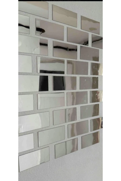 pleksiaksesuar 5 Adet 5x10cm Dekoratif Tuğla Desenli Gümüş Pleksi Kendinden Yapışkanlı ürün görseli 1