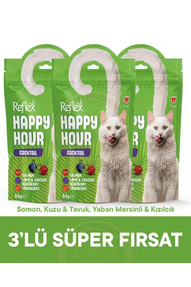 Happy Hour Cocktail Somon, Kuzu & Tavuk, Yaban Mersinli & Kızılcık 3lü Fırsat 3x60gr ürün görseli 1