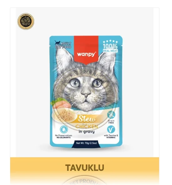 Wanpy Pouch Tavuklu Yaş Kedi Maması 70gr ürün görseli 1