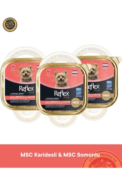 Plus Pate MSC Karidesli ve MSC Somonlu Mini ve Küçük Irklar için Yetişkin Köpek Maması 3X85 g ürün görseli 1