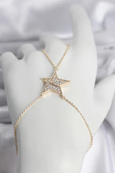 Pirinç Gold Renk Zirkon Taşlı Yıldız Model Kadın Şahmeran - TJ-SN759 ürün görseli 1