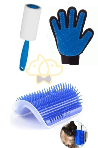 3lü Tüy Toplayıcı Set Tüy Toplama Rulo Eldiven ve Kedi Köşe Kaşıma Kaşınma Aparatı ürün görseli 1