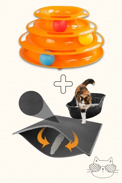 Elekli Kedi Tuvalet Önü Paspası Tower Of Tracks 3 Katlı Kedi Oyuncağı 2li Set ürün görseli 1
