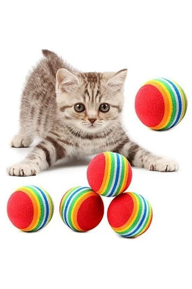 OLLEVRA 3lü Gökkuşağı Sünger Kedi Köpek Çiğneme Oyun Topu 4,2 cm ürün görseli 1