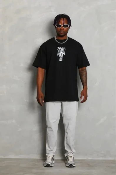 Erkek Baskılı T-Shirt Kısa Kol Bisiklet Yaka Regular Fit Rahat Kalıp Günlük Tişört - Siyah ürün görseli 1