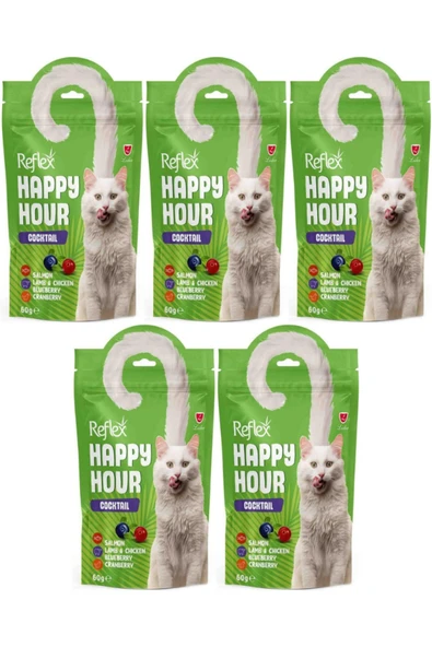 Happy Hour Cocktail Somonlu, Kuzulu, Tavuklu ve Yaban Mersinli Kedi Ödül Maması 60gr - 5 Adet ürün görseli 1