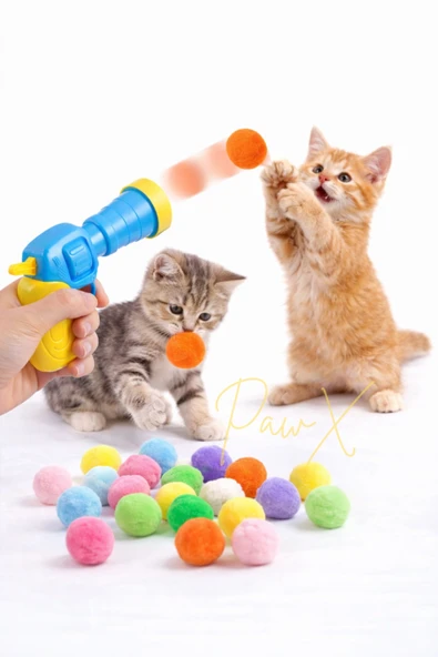 Yavru ve Yetişkin Kediler İçin İnteraktif Kedi Oyuncağı Yumuşak Peluş Top Fırlatan Tabanca Oyuncak ürün görseli 1