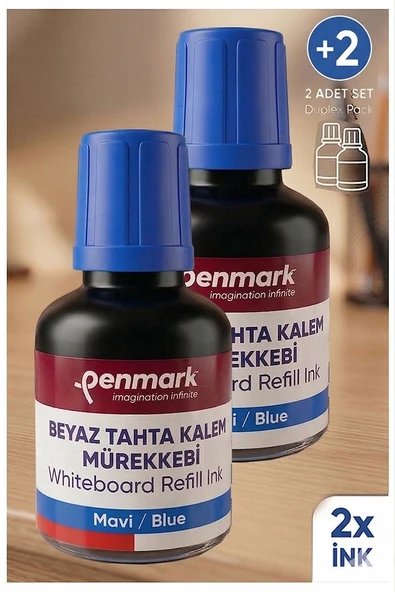 Mavi Yazı Tahta Kalemi Mürekkebi 30 ml 2 Adet Penmark Tahta Kalemi Mürekkepi Kolay Silinebilir Doldurulabilir Canlı ürün görseli 1