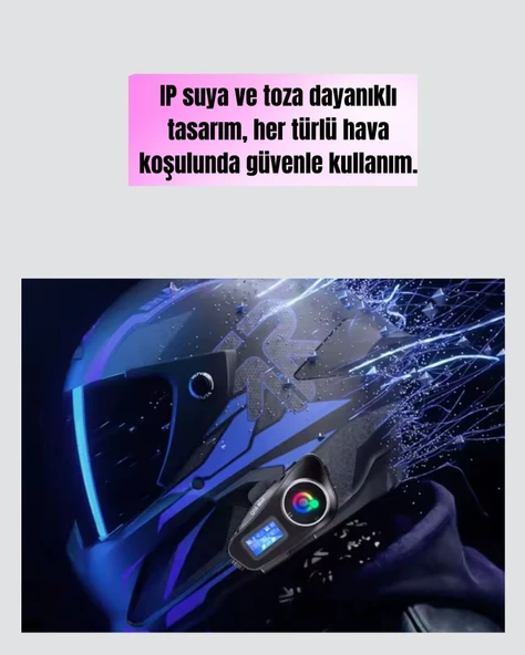 IP65 Suya Dayanıklı Kask Bluetooth Kulaklık LCD Ekranlı - Resim 4