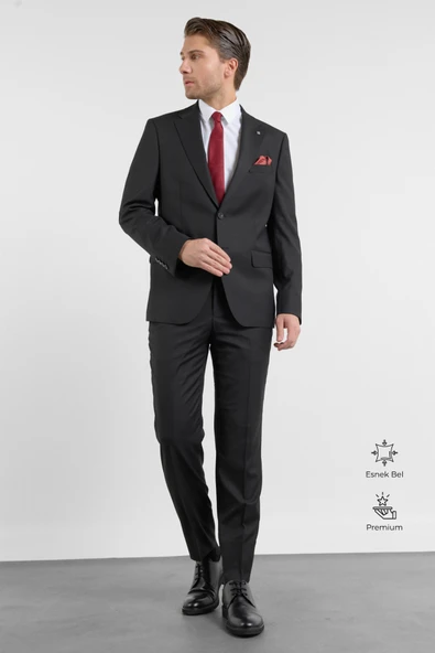 Siyah Mono Yaka Esnek Bel 6 Drop Comfort Fit Tam Astar Esnek Takım Elbise 1001260151 ürün görseli 1